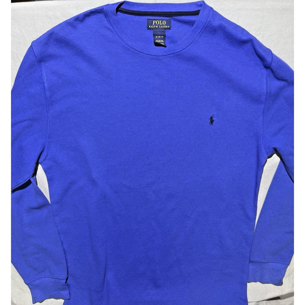 Polo Ralph Lauren Blue Waffle Knit XL Long Sleeve Thermal Shirt Men's Pony Logo